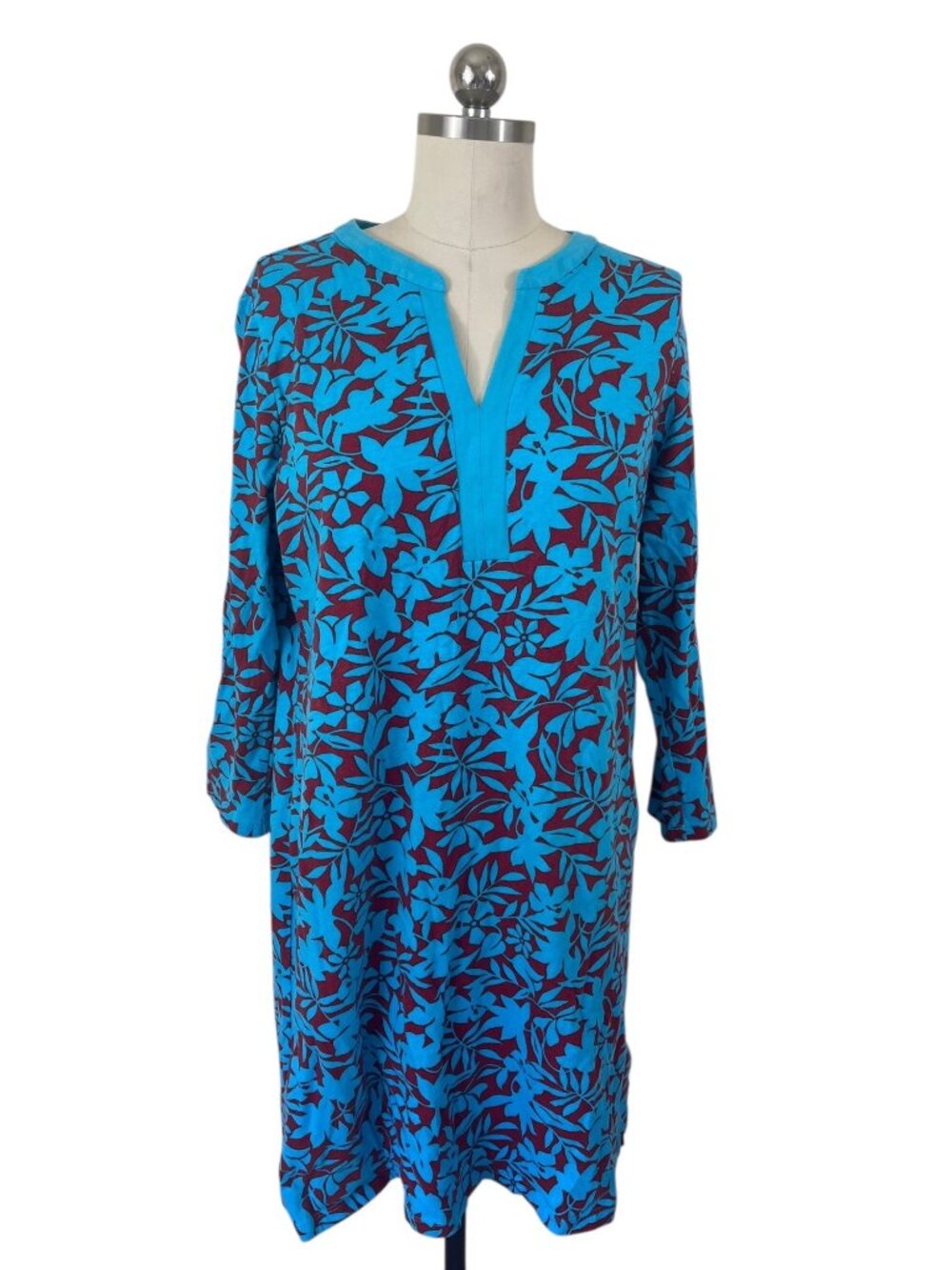 Lands' End Dress Womens Medium Blue Floral Long Sleeve Floral Boho Artsy Earthy